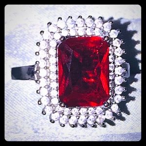 Princess Cut Garnet Halo Ring